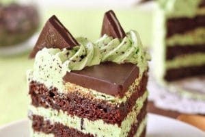 Mint Chocolate Chip Layer Cake picture with text overlay for Pinterest