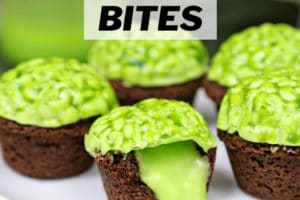 Photo collage of Zombie Brain Brownie Bites with text overlay for Pinterest