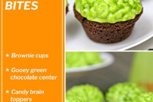 2 Photo collage of Zombie Brain Brownie Bites with text overlay for Pinterest.
