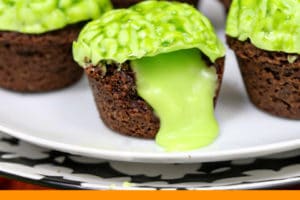 Photo collage of Zombie Brain Brownie Bites with text overlay for Pinterest