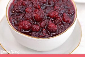 Homemade Cranberry Sauce picture with overlay text for Pinterest