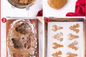 Six photo collage showing how to make Gingerbread Cookie Mug Toppers with overlay text for Pinterest