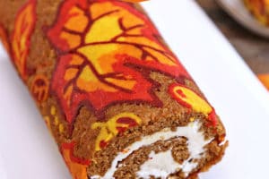Pumpkin Roll picture with text overlay for Pinterest.