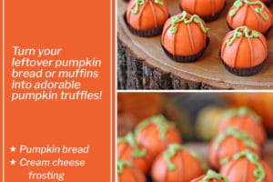 Collage of two Pumpkin Bread Truffles pictures with overlay text for Pinterest