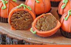 Pumpkin Bread Truffles picture with overlay text for Pinterest