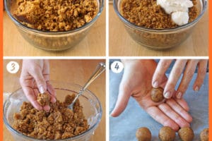 Collage of six pictures showing how to make Pumpkin Bread Truffles