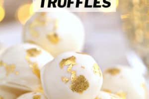 Champagne White Chocolate Truffles picture with overlay text for Pinterest