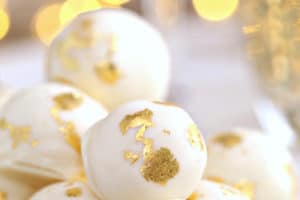 Champagne White Chocolate Truffles picture with overlay text for Pinterest