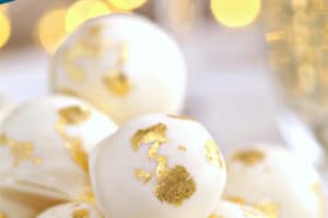 Champagne White Chocolate Truffles picture with overlay text for Pinterest