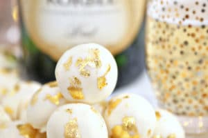 Champagne White Chocolate Truffles picture with overlay text for Pinterest