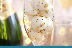 Champagne White Chocolate Truffles picture with overlay text for Pinterest