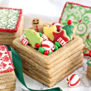 Close-up of Edible Christmas Cookie Boxes with cookies and candy inside
