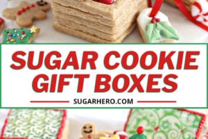 Two photo collage showing Edible Christmas Cookie Boxes with text overlay for Pinterest
