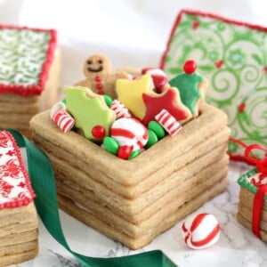 Close-up of Edible Christmas Cookie Box with cookies and candy inside
