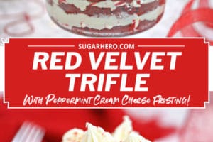 Collage of two Red Velvet Trifle pictures with text overlay for Pinterest