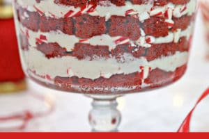 Red Velvet Trifle picture with text overlay for Pinterest