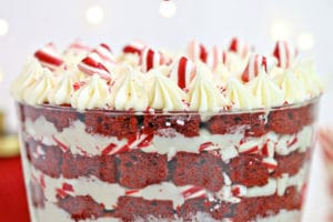 Red Velvet Trifle picture with text overlay for Pinterest
