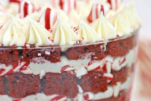 Red Velvet Trifle picture with text overlay for Pinterest