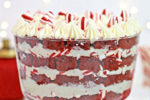 Red Velvet Trifle picture with text overlay for Pinterest