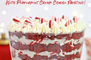 Red Velvet Trifle picture with text overlay for Pinterest