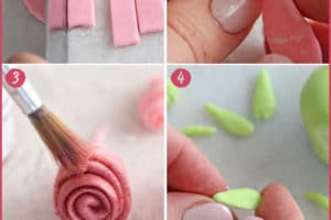 6-photo collage showing how to make fondant flowers step by step.