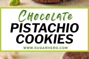 2-photo collage of Chocolate Pistachio Sandwich Cookies with text overlay for Pinterest