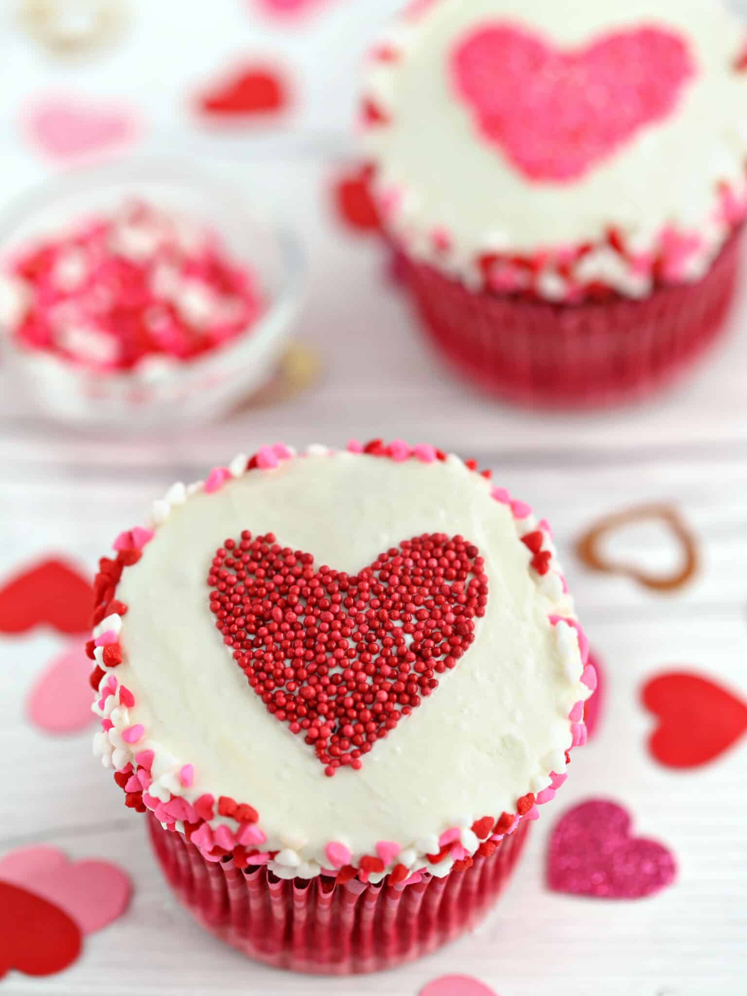 Easy and cute Sprinkle Heart Cupcakes SugarHero