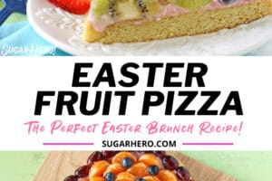 Easter Egg Fruit Pizza photo with text overlay for Pinterest.