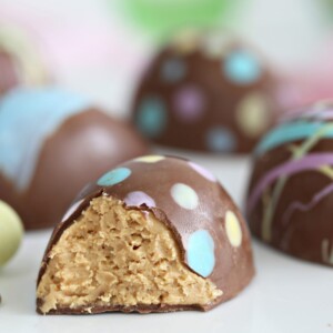 Peanut Butter Easter Eggs with a bite taken out of it