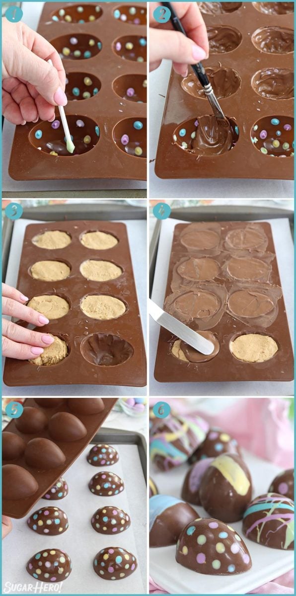 Six-photo collage showing how to make Peanut Butter Easter Eggs