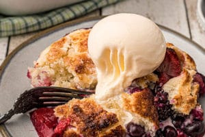 Picture of Mixed Berry Cobbler with text overlay for Pinterest