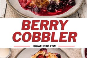 Two photo collage of Picture of Mixed Berry Cobbler for Pinterest