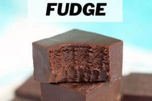 Picture of microwave fudge with text overlay for Pinterest.