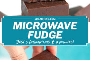 Two photo collage of microwave fudge with text overlay for Pinterest.