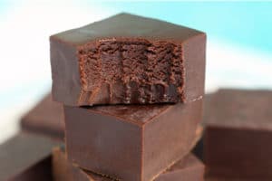 Picture of microwave fudge with text overlay for Pinterest.