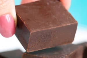 Picture of microwave fudge with text overlay for Pinterest.