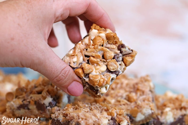 Hand holding up a cookie bar