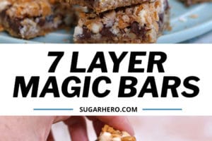 Two-photo collage of Seven Layer Bars with text overlay