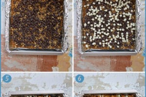 8-photo collage showing the steps for assembling Seven Layer Bars