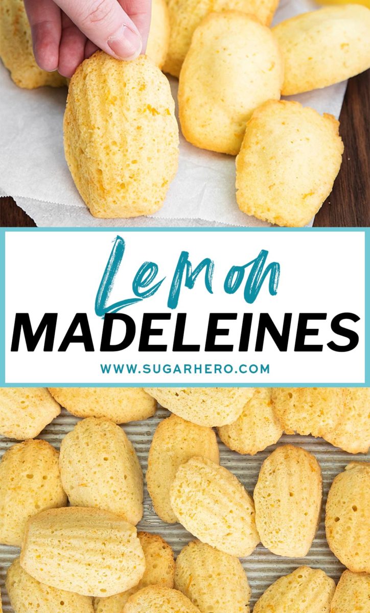 Two photo collage of Lemon Madeleines with text overlay for Pinterest
