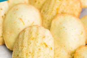Photo of Lemon Madeleines with text overlay for Pinterest