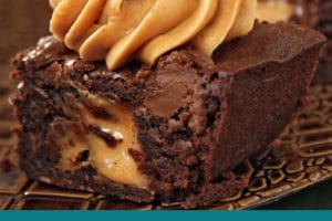 Photo of Peanut Butter Cup Brownies with text overlay for Pinterest