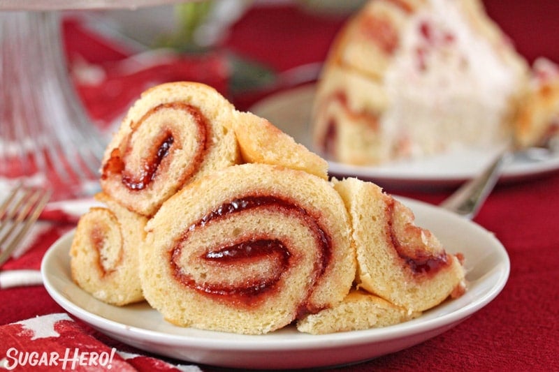 Back of Charlotte Royale Cake showing the Swiss rolls