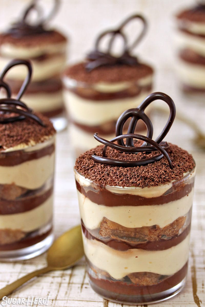 Individual portions of Chocolate Tiramisu in glass cups