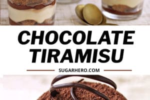 Two photo collage of Chocolate Tiramisu with text overlay for Pinterest