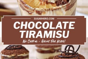 Two photo collage of Chocolate Tiramisu with text overlay for Pinterest