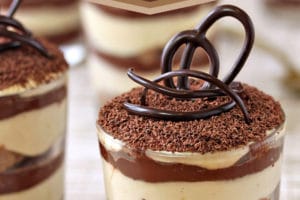 Photo of Chocolate Tiramisu with text overlay for Pinterest