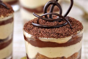 Photo of Chocolate Tiramisu with text overlay for Pinterest