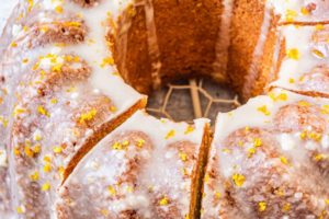 Orange Bundt Cake picture with text overlay for Pinterest.