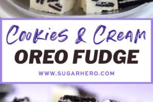 Two photo collage of Oreo Fudge with text overlay for Pinterest